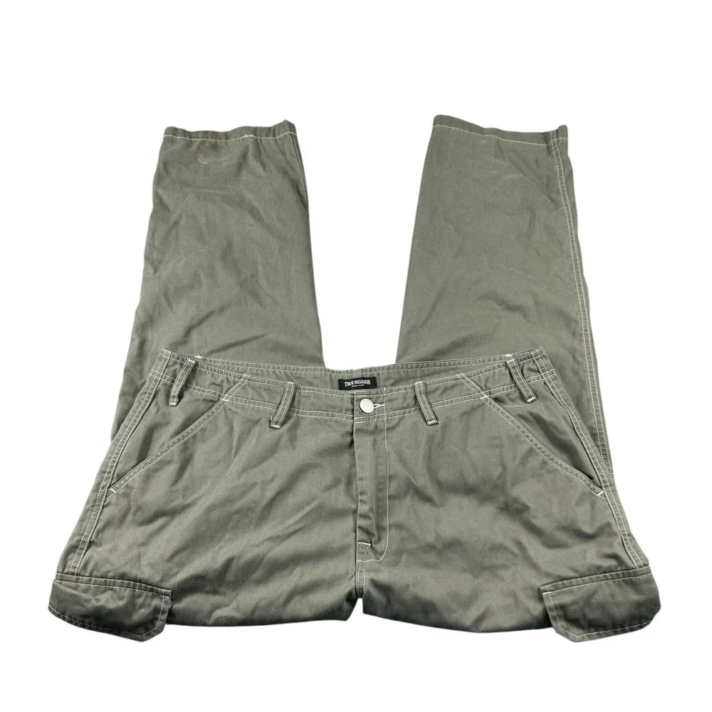 True Religion Green Canvas White Stitch Mens Cargo Pant Size 38x31